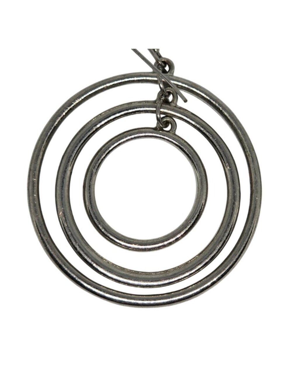 Vintage Silver Tone Triple Circle Hoop Dangle Earrings Rhinestone Accents - Picture 6 of 8
